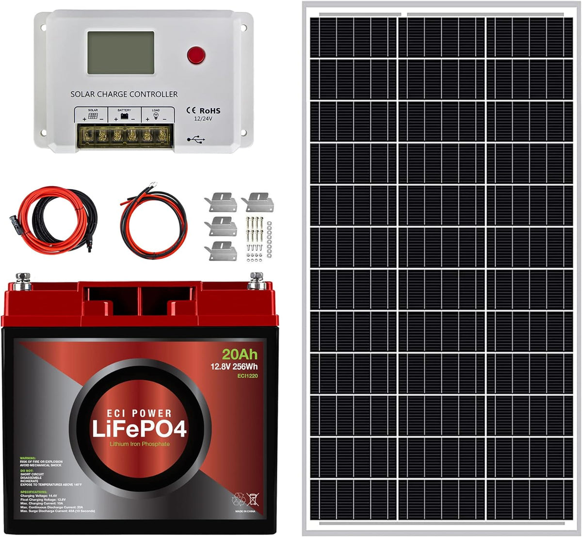 100W 12V Mono Rigid Solar Panel with 10A PWM Charge Controller F790