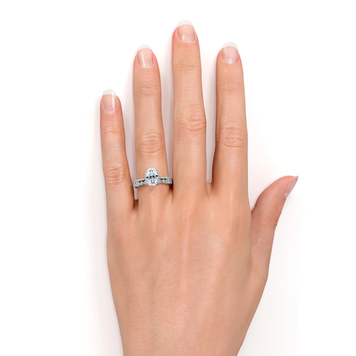 1.75 Carat Oval Cut Moissanite Ring Set in 18k White Gold Over Silver Z751