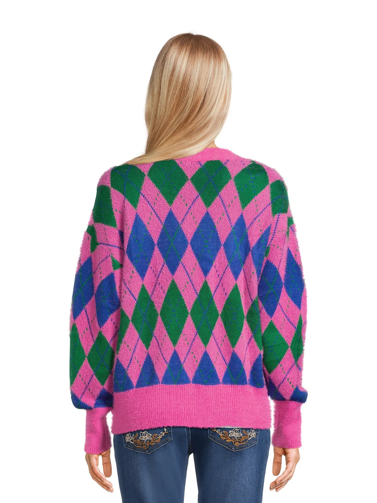 Women's V-Neck Cardigan Sweater with Long Sleeves R7978