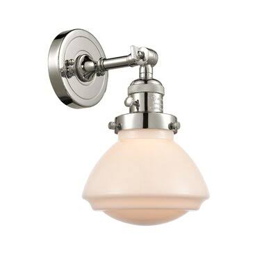 1 - Light Armed Sconce Polished Nickel Matte White O374