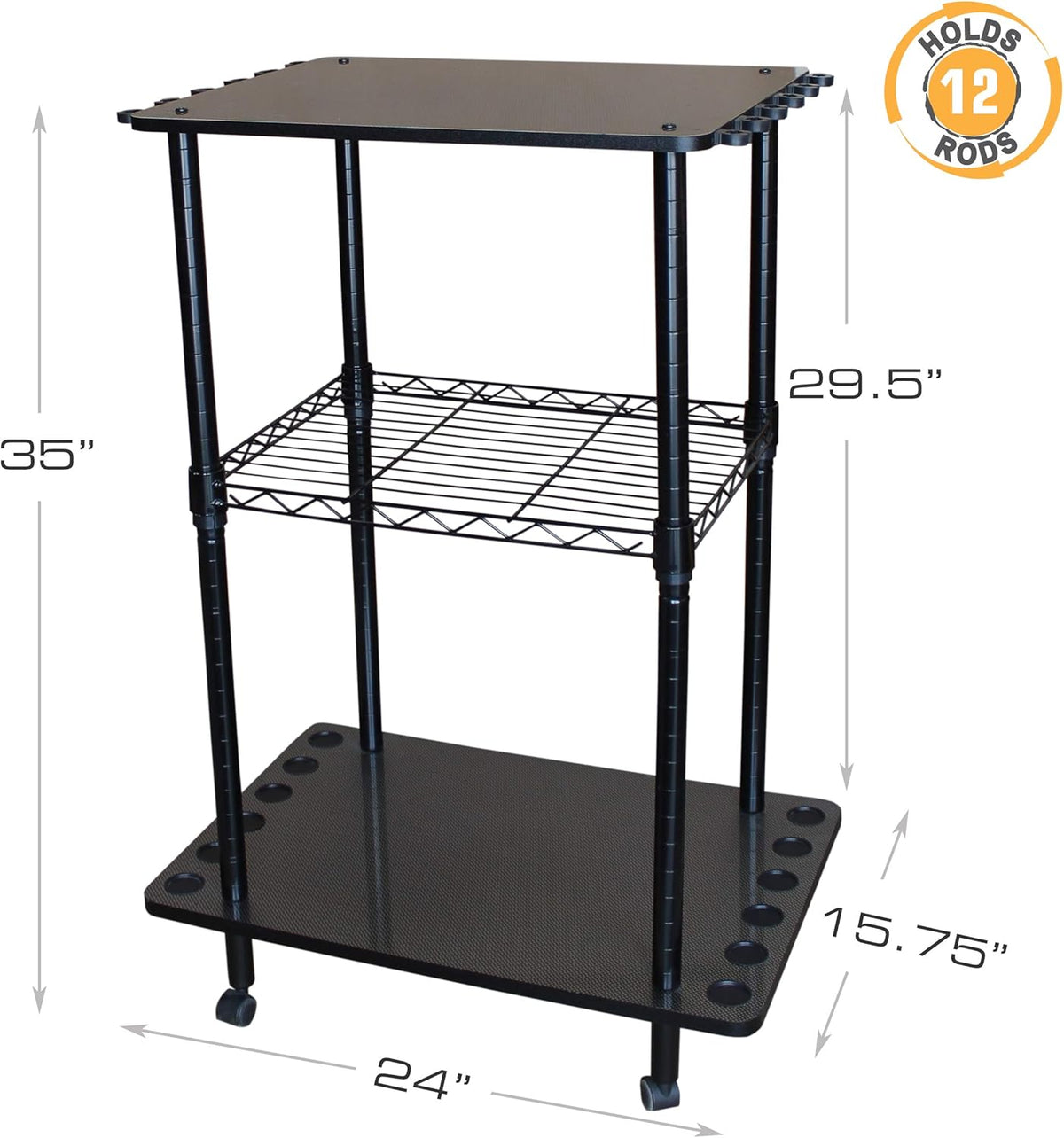 12 Fishing Rod Tackle Cart, Black, Pack of 2 L7216