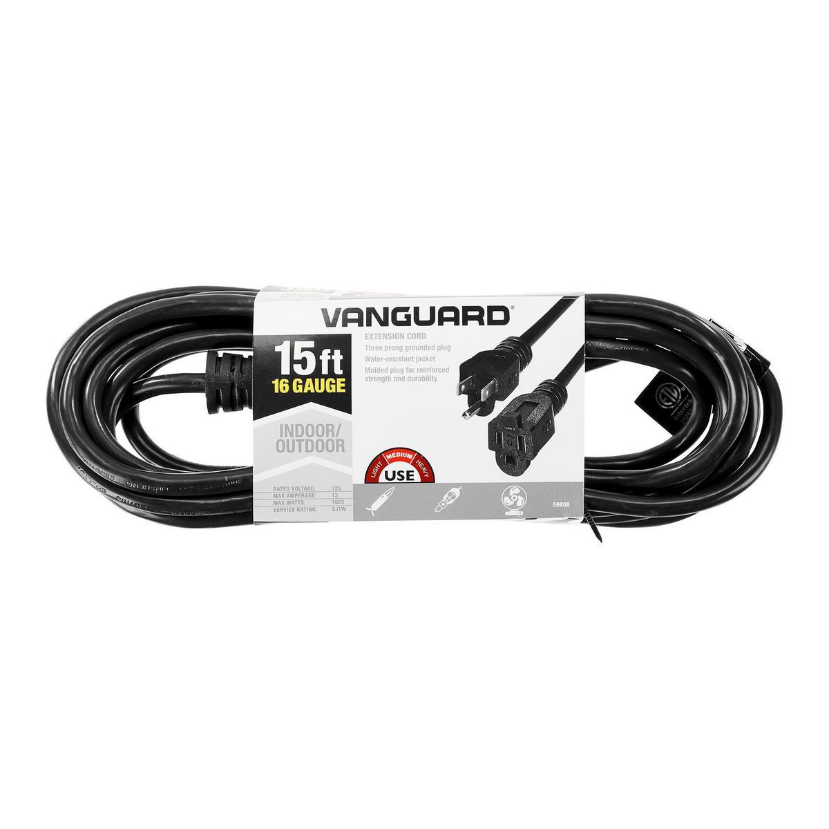 15 ft. 16/3 Gauge Indoor/Outdoor Extension Cord, Black S482486