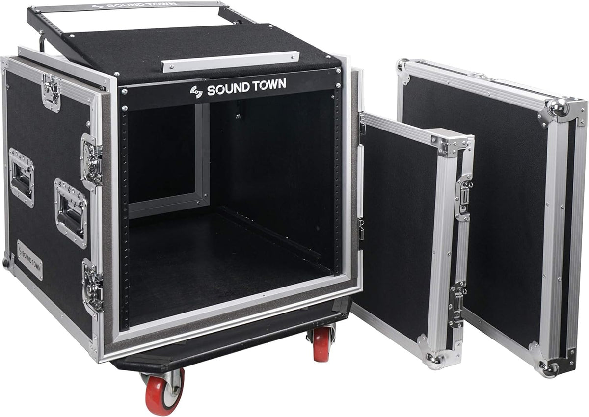 10U ATA Rack Case with 11U Slant Mixer Top and Casters A383