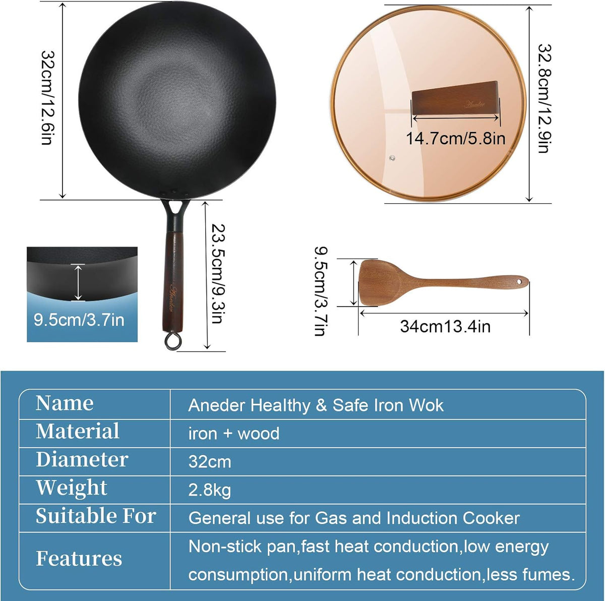 12.5 Inch Cast Iron Stir Fry Pan D1410
