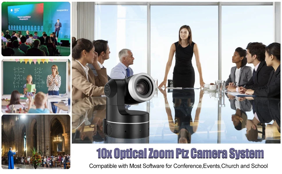 10x Optical Zoom USB PTZ Camera 1080P 30FPS Webcam (Black) O973