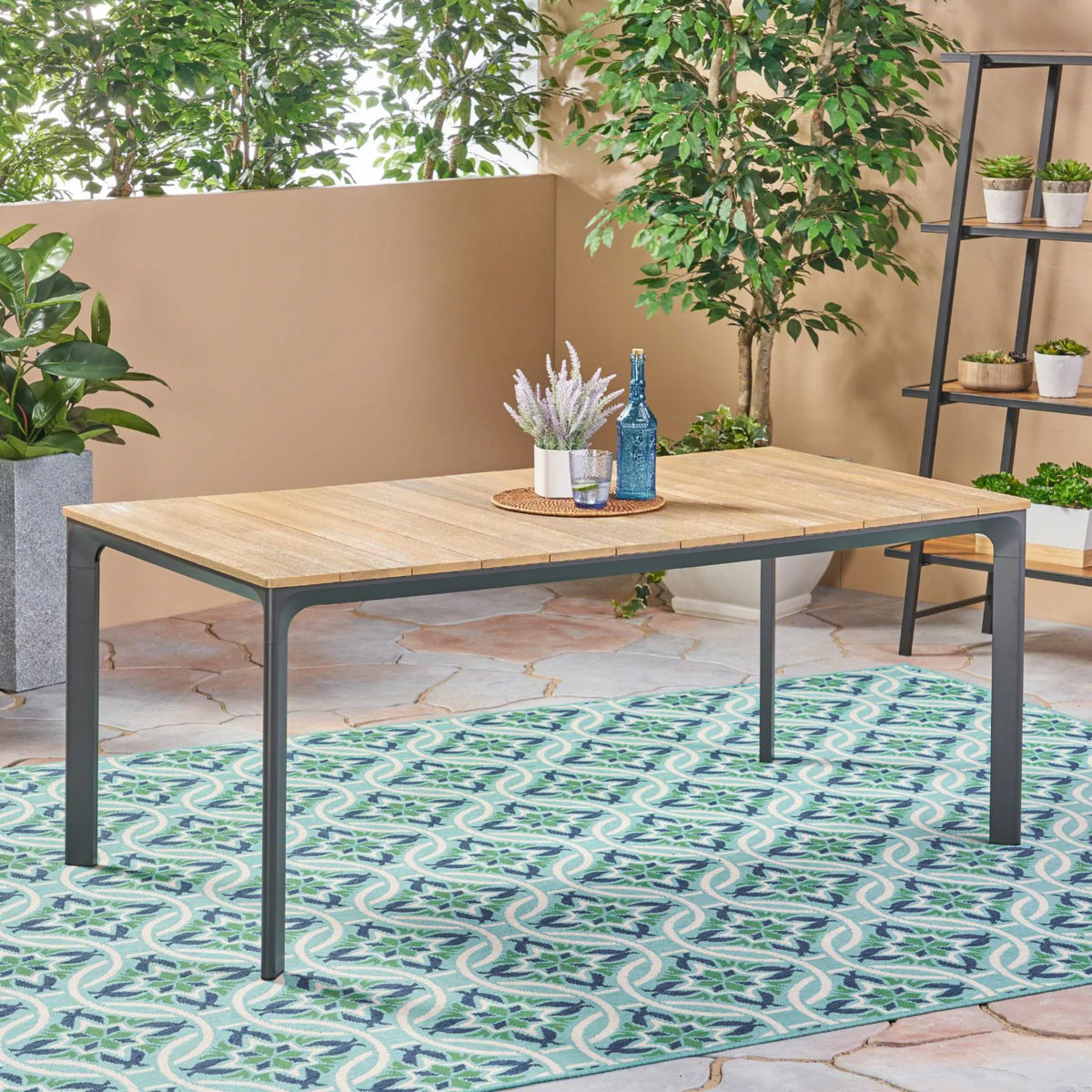 Aluminum and Wood Rectangular Dining Table J34075