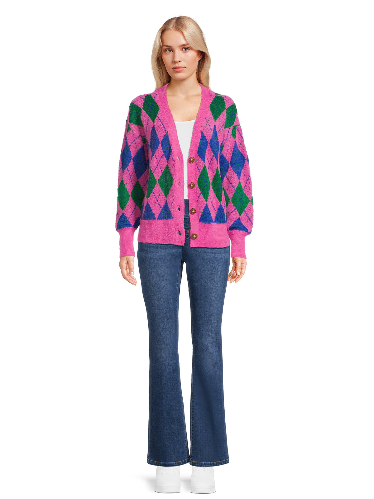 Women's V-Neck Cardigan Sweater with Long Sleeves R7978