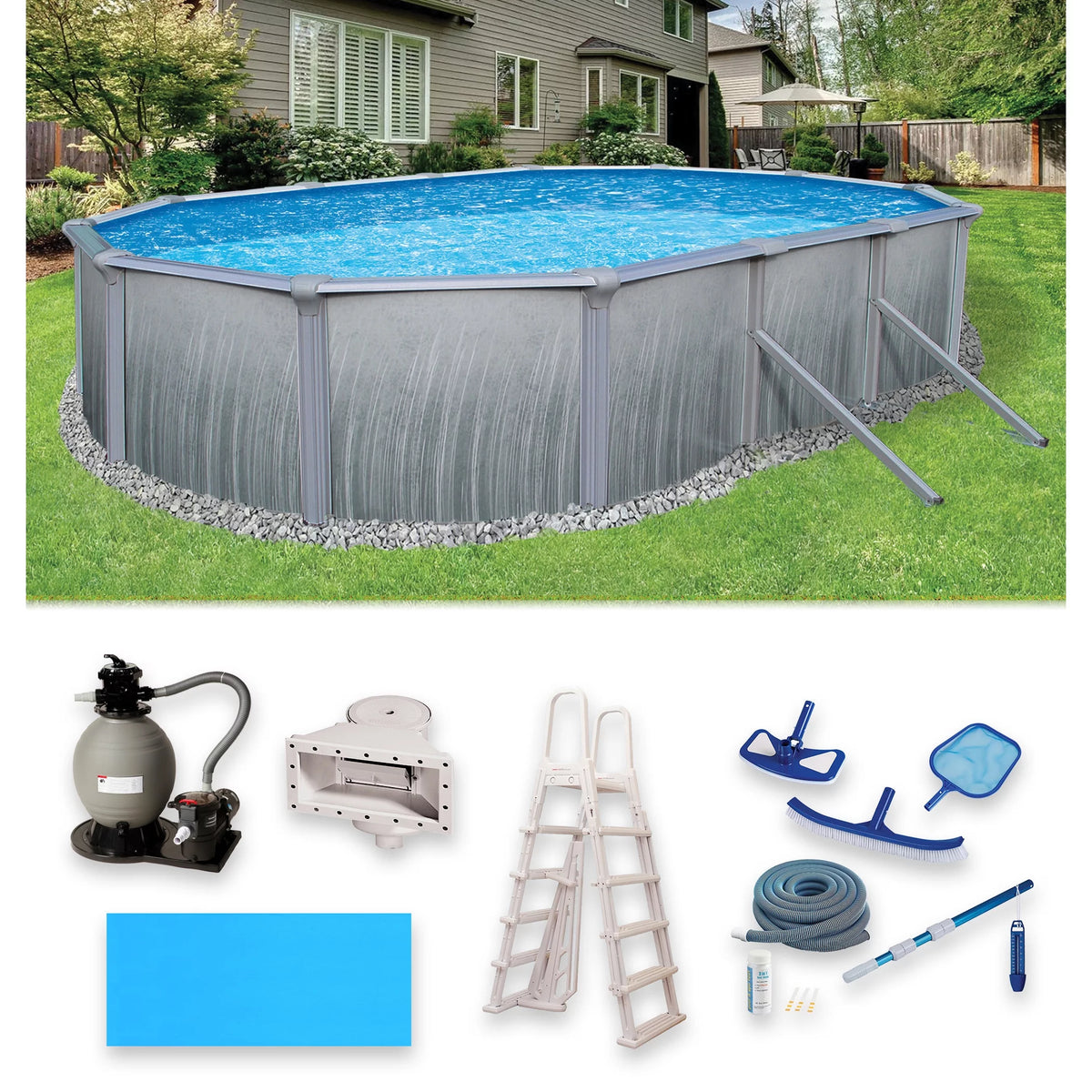 12-ft x 24-ft Oval 52-in Deep Metal Wall Swimming Pool Y7162