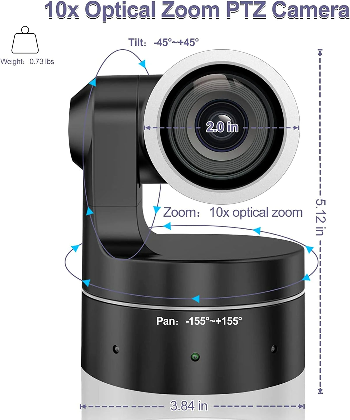 10x Optical Zoom USB PTZ Camera 1080P 30FPS Webcam (Black) O973