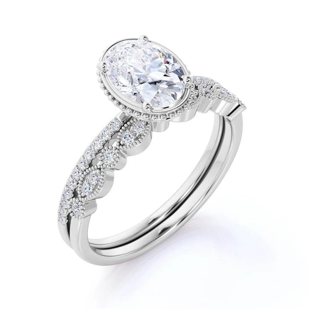 1.75 Carat Oval Cut Moissanite Ring Set in 18k White Gold Over Silver Z751