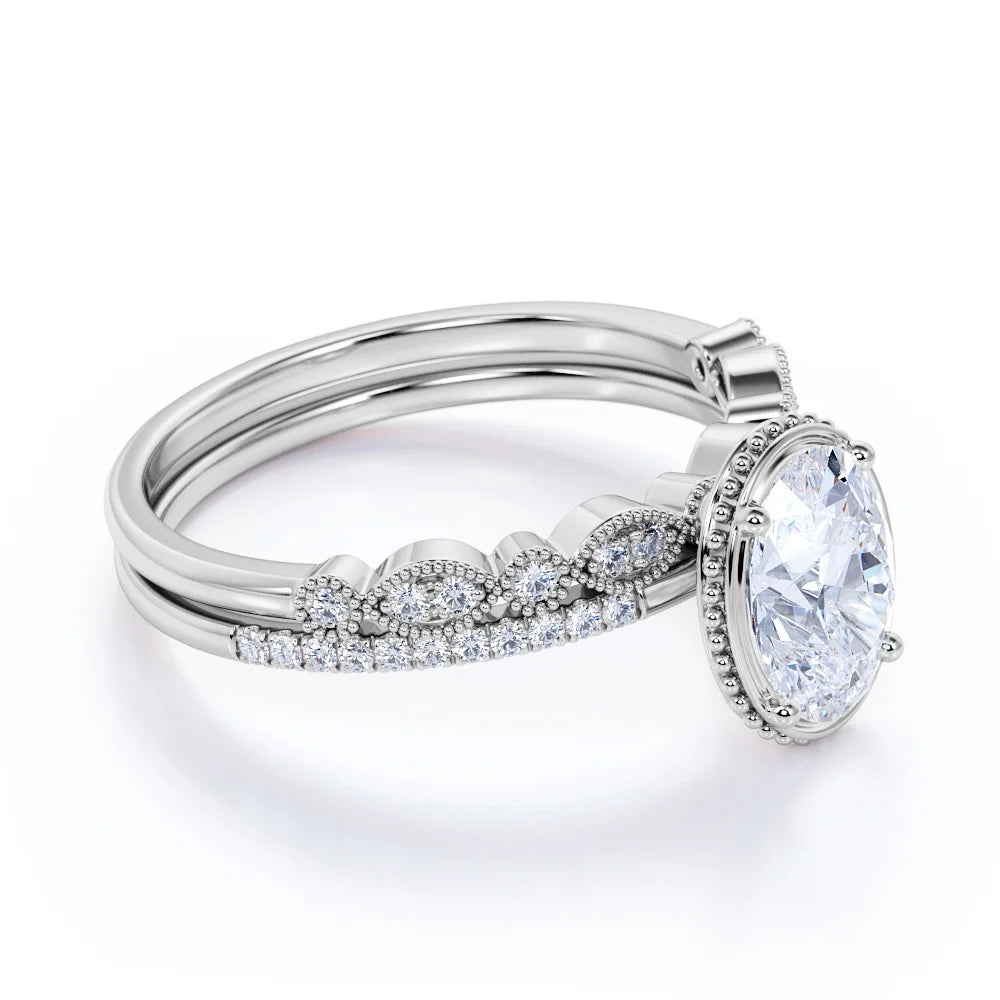 1.75 Carat Oval Cut Moissanite Ring Set in 18k White Gold Over Silver Z751