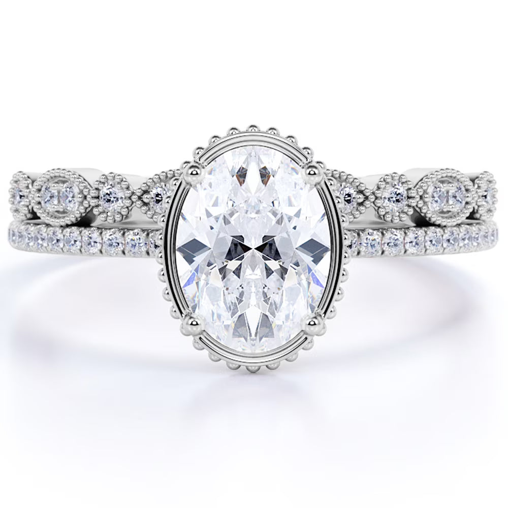 1.75 Carat Oval Cut Moissanite Ring Set in 18k White Gold Over Silver Z751