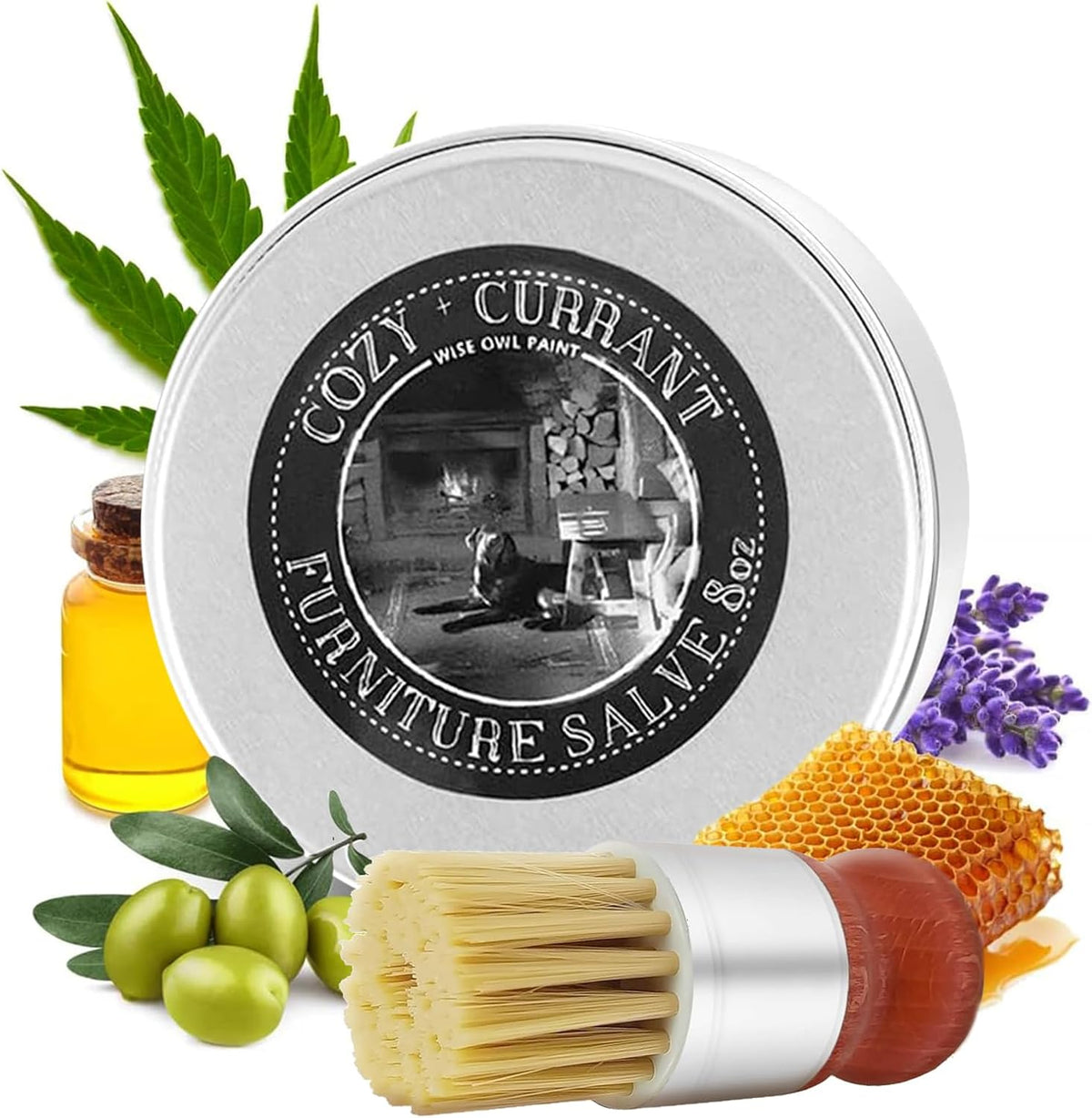 4oz Leather Recoloring Balm Wood Cleaner with Boar Bristle Brush Kit B1876