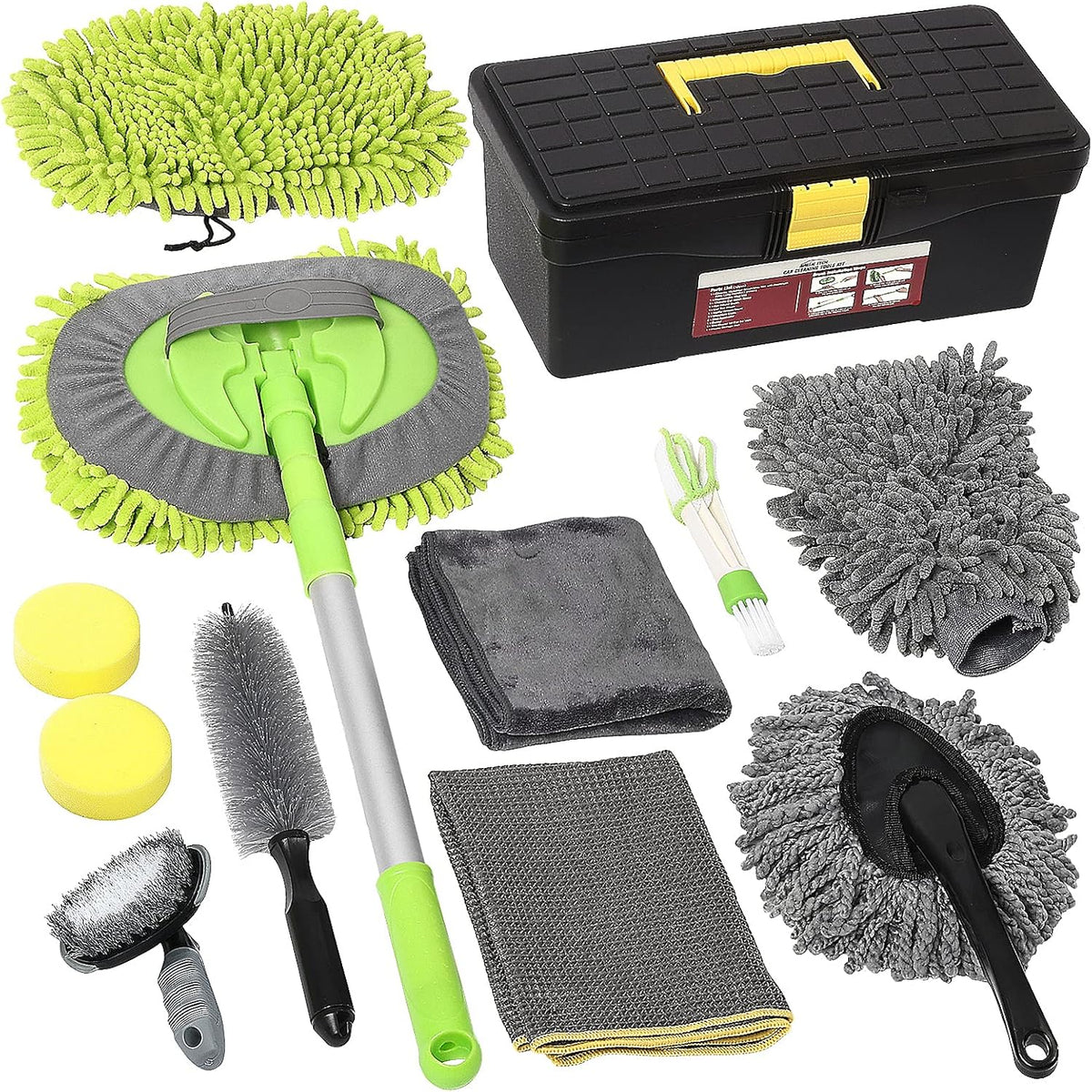 12 Pcs Car Wash Kit with Microfiber Towels Storage Box N5900