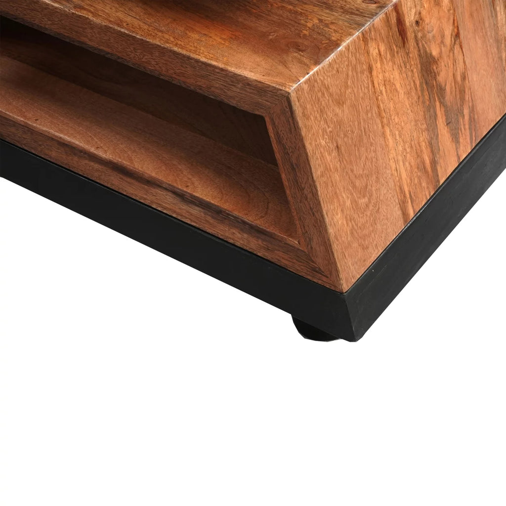 Handcrafted Coffee Table Dark Walnut and Natural Mango Wood W730337