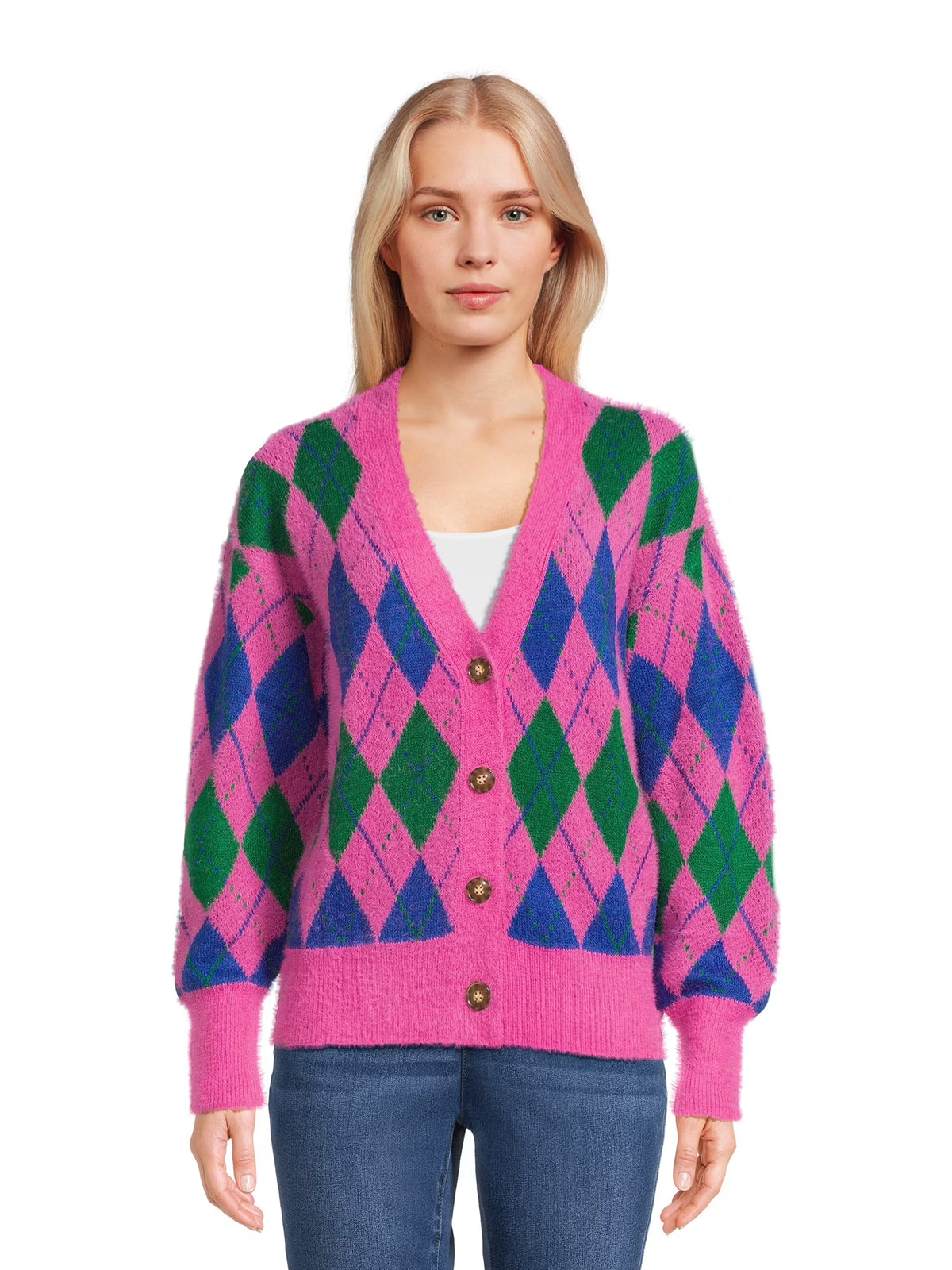 Women's V-Neck Cardigan Sweater with Long Sleeves R7978