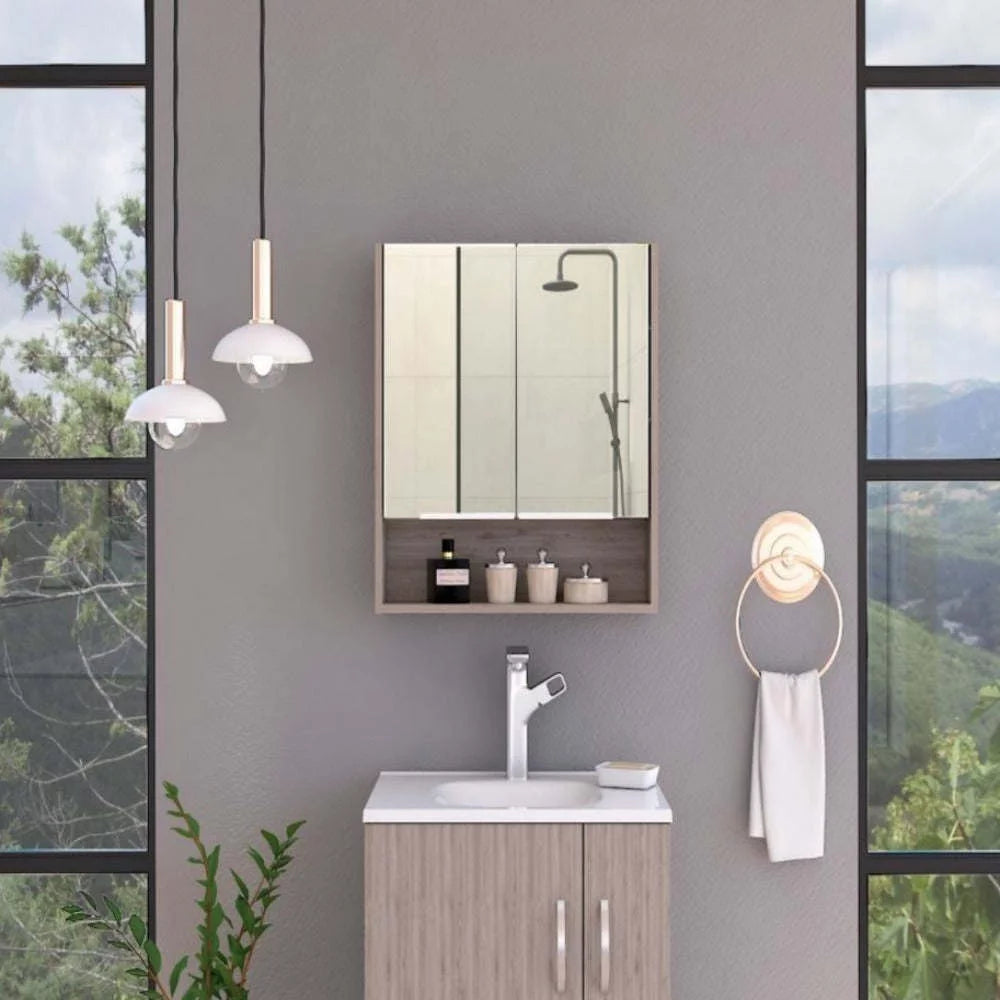 Medicine Cabinet with Mirror, Three Internal Shelves, Light Gray Finish F98343