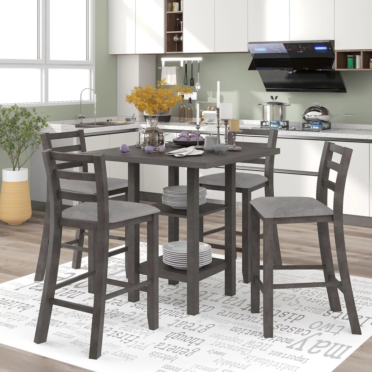 5-Piece Wooden Counter Height Dining Set with Padded Chairs M44813