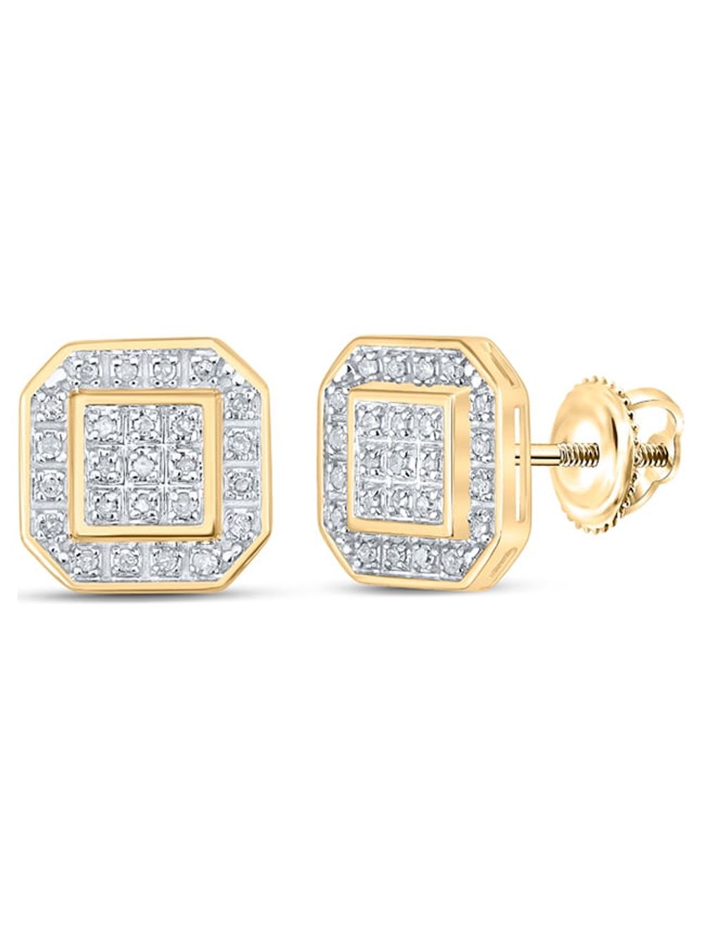 10k Yellow Gold Diamond Octagon Earrings 1/6 Ctw S407