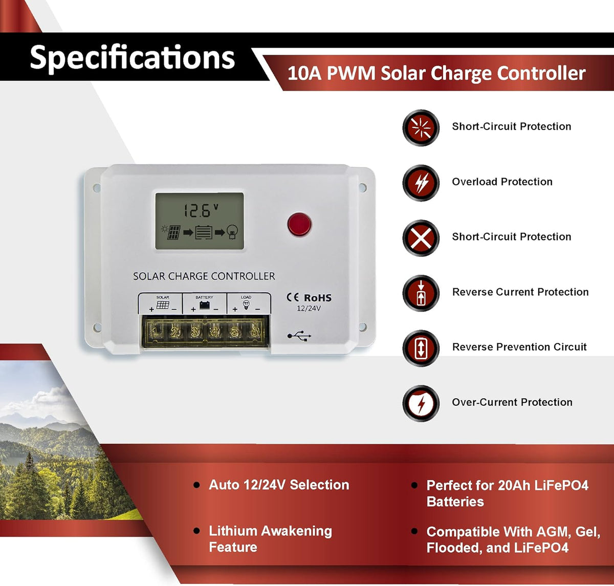 100W 12V Mono Rigid Solar Panel with 10A PWM Charge Controller F790